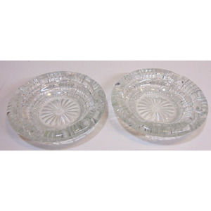 Crystal Cigarette Ashtrays X 2 Vintage Glass Clear Aztec Design Cut Tobacco Ashe
